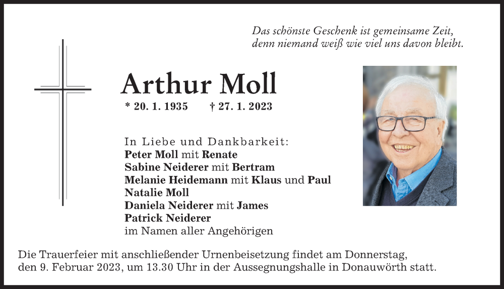 Traueranzeige von Arthur Moll von Donauwörther Zeitung