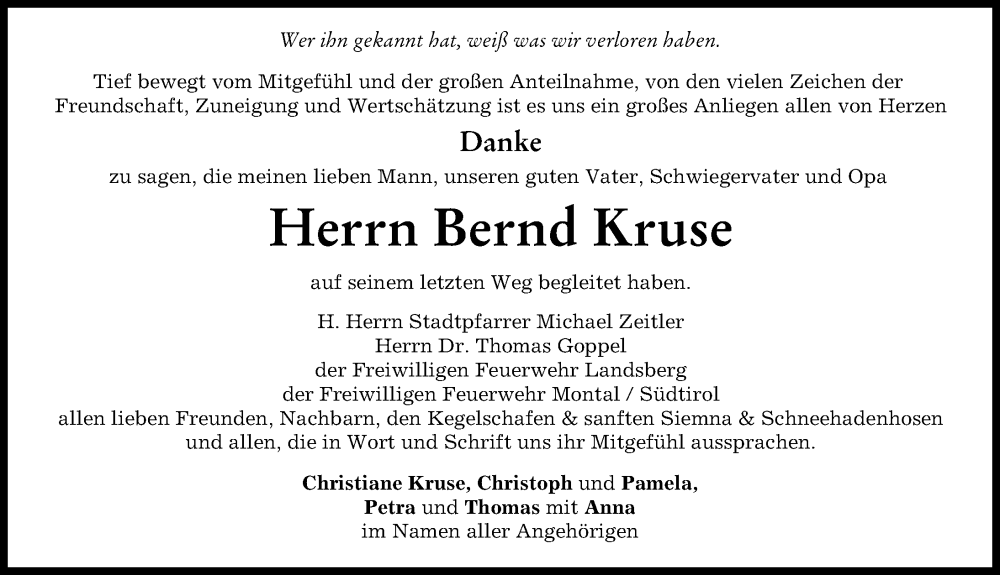  Traueranzeige für Bernd Kruse vom 11.02.2023 aus Landsberger Tagblatt
