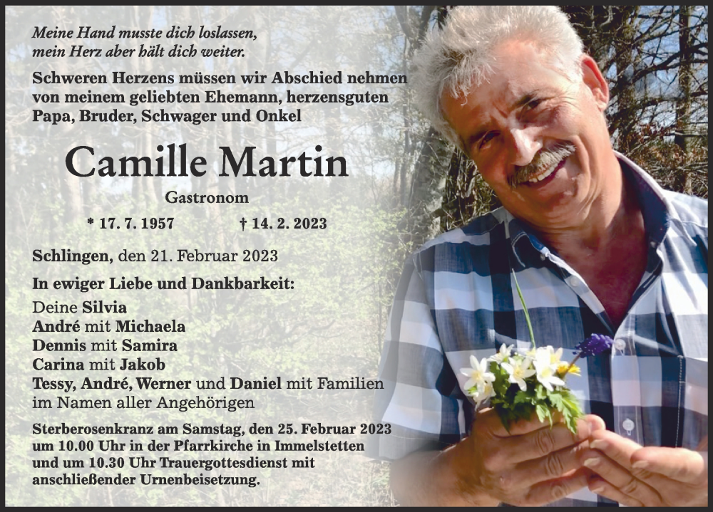  Traueranzeige für Camille Martin vom 21.02.2023 aus Mindelheimer Zeitung