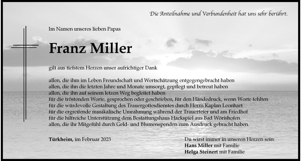 Traueranzeige von Franz Miller von Mindelheimer Zeitung
