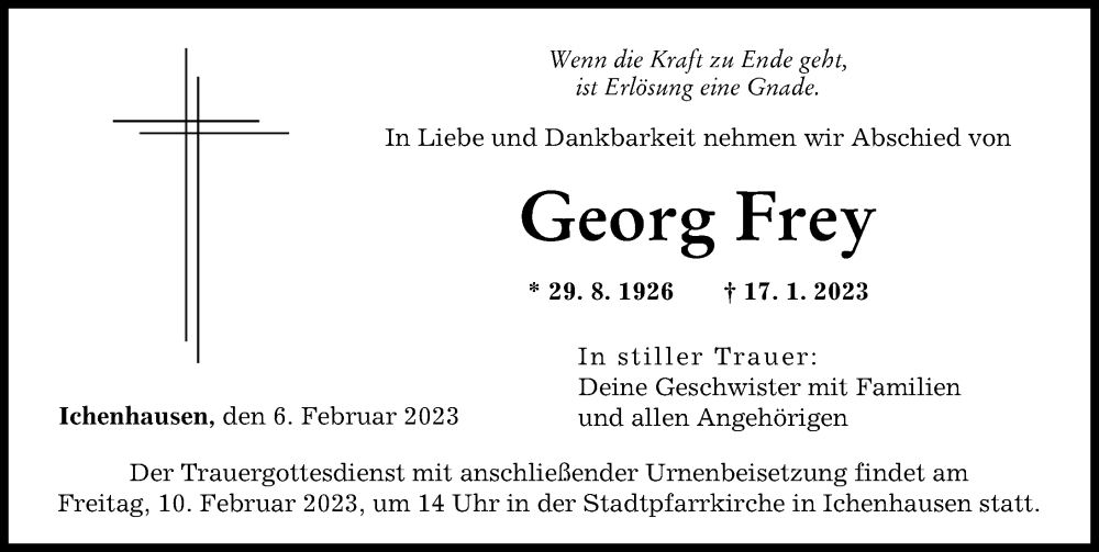 Traueranzeige von Georg Frey von Günzburger Zeitung