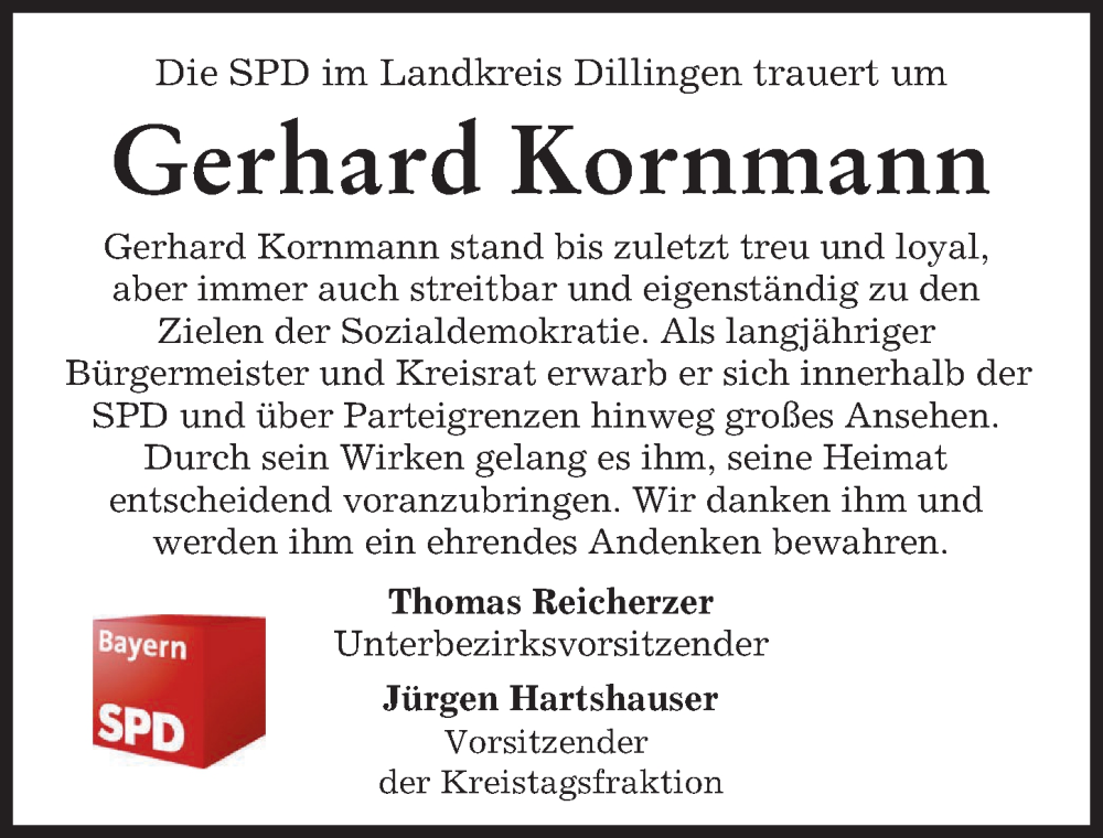  Traueranzeige für Gerhard Kornmann vom 03.02.2023 aus Wertinger Zeitung, Donau Zeitung