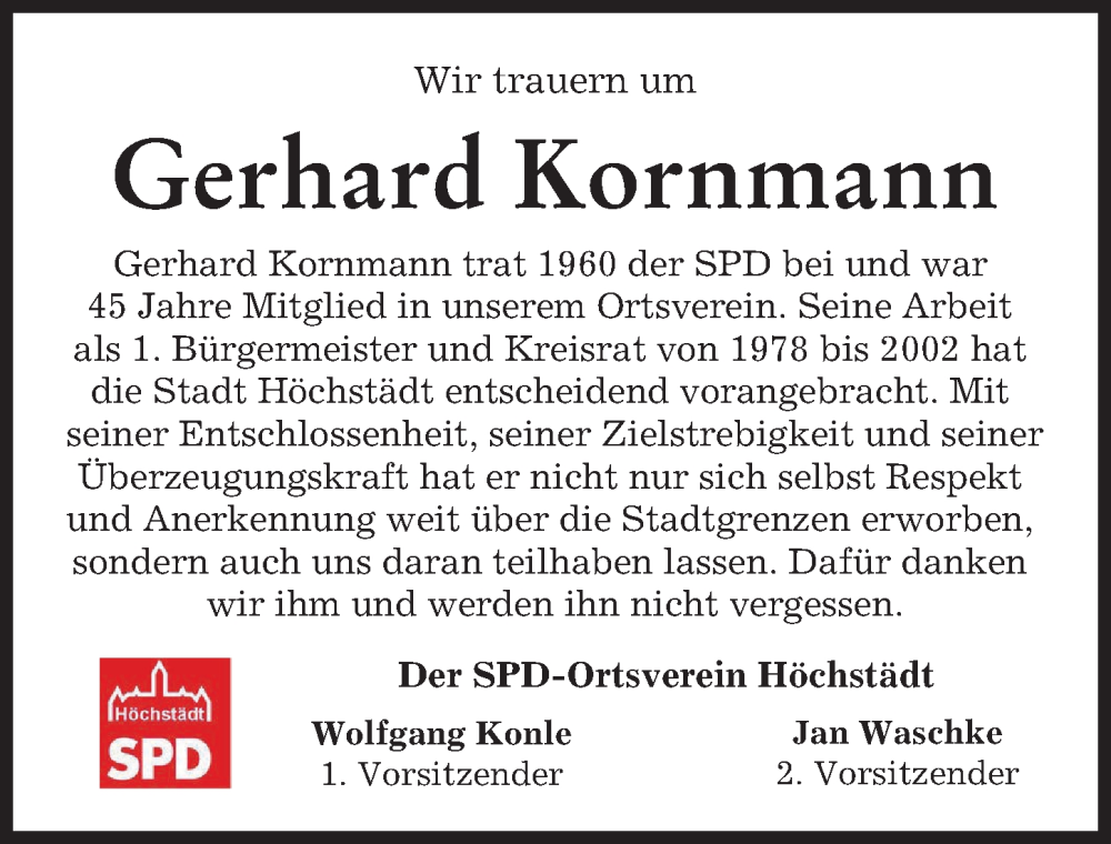  Traueranzeige für Gerhard Kornmann vom 03.02.2023 aus Wertinger Zeitung, Donau Zeitung