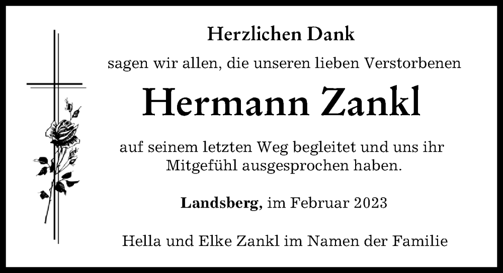  Traueranzeige für Hermann Zankl vom 07.02.2023 aus Landsberger Tagblatt