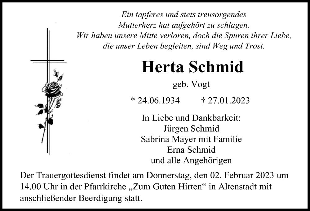  Traueranzeige für Herta Schmid vom 31.01.2023 aus Illertisser Zeitung