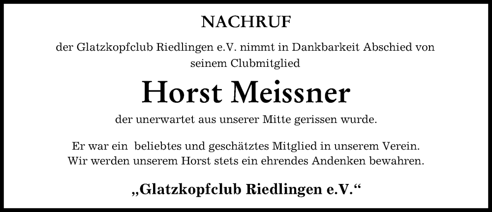  Traueranzeige für Horst Meissner vom 03.02.2023 aus Donauwörther Zeitung