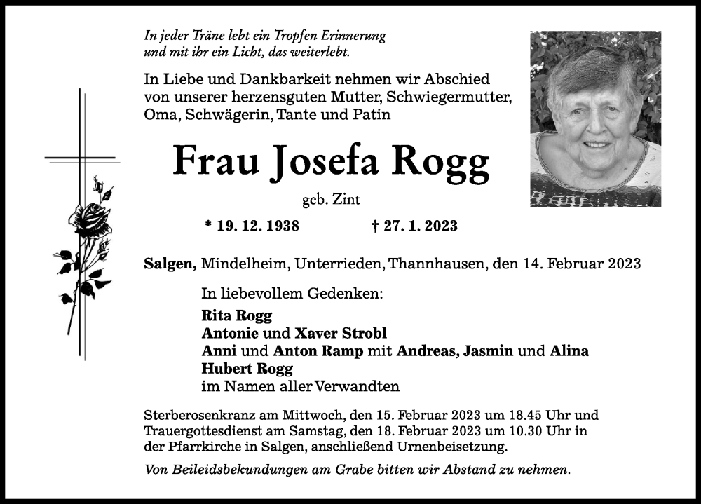 Traueranzeige von Josefa Rogg von Mindelheimer Zeitung