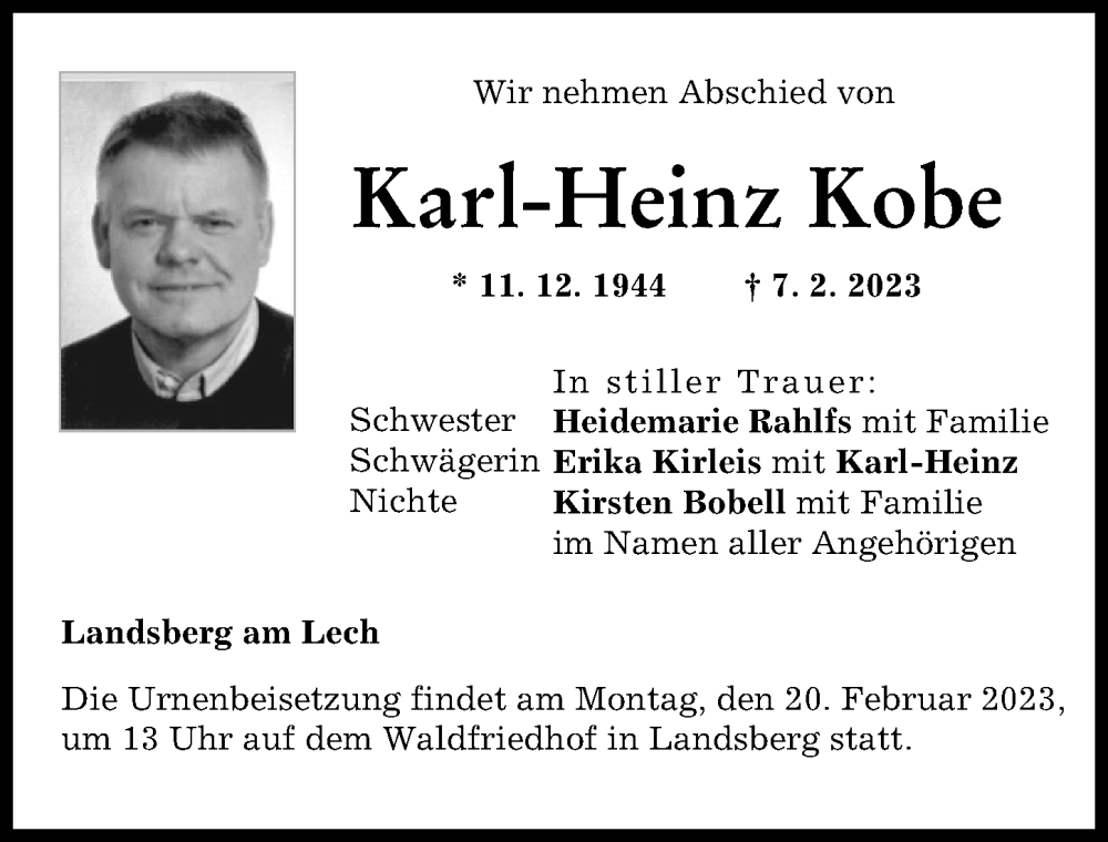 Traueranzeige von Karl-Heinz Kobe von Landsberger Tagblatt