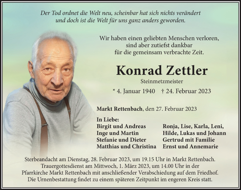  Traueranzeige für Konrad Zettler vom 27.02.2023 aus Mindelheimer Zeitung