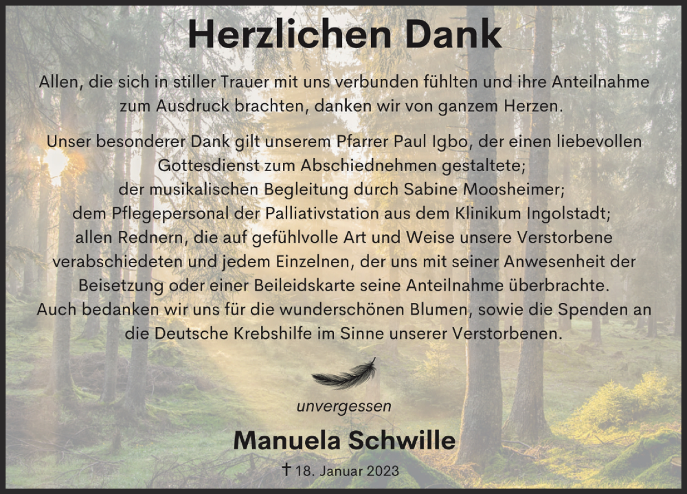  Traueranzeige für Manuela Schwille vom 18.02.2023 aus Neuburger Rundschau