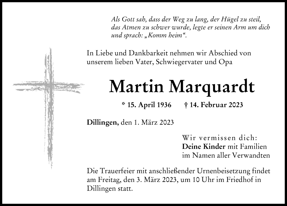 Traueranzeige von Martin Marquardt von Donau Zeitung