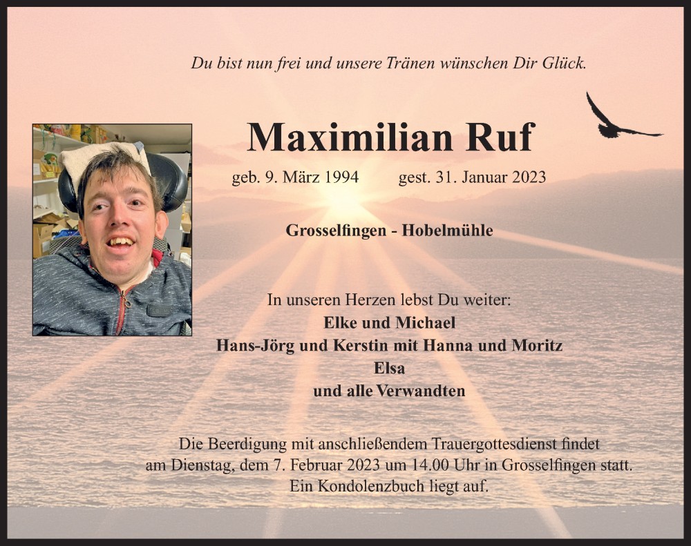  Traueranzeige für Maximilian Ruf vom 04.02.2023 aus Rieser Nachrichten