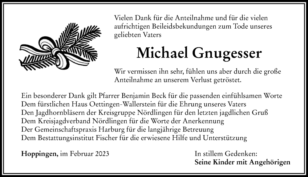  Traueranzeige für Michael Gnugesser vom 04.02.2023 aus Donauwörther Zeitung, Rieser Nachrichten