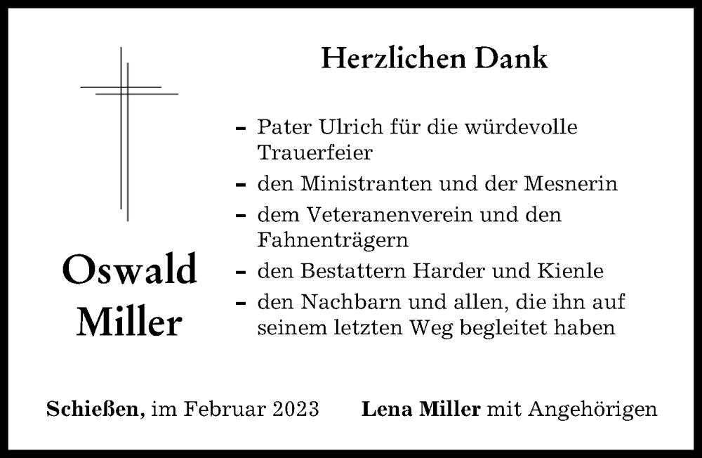  Traueranzeige für Oswald Miller vom 22.02.2023 aus Neu-Ulmer Zeitung