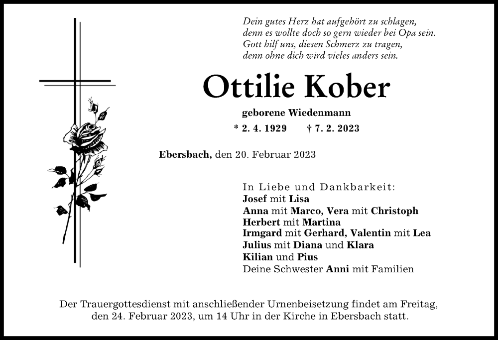 Traueranzeige von Ottilie Kober von Günzburger Zeitung