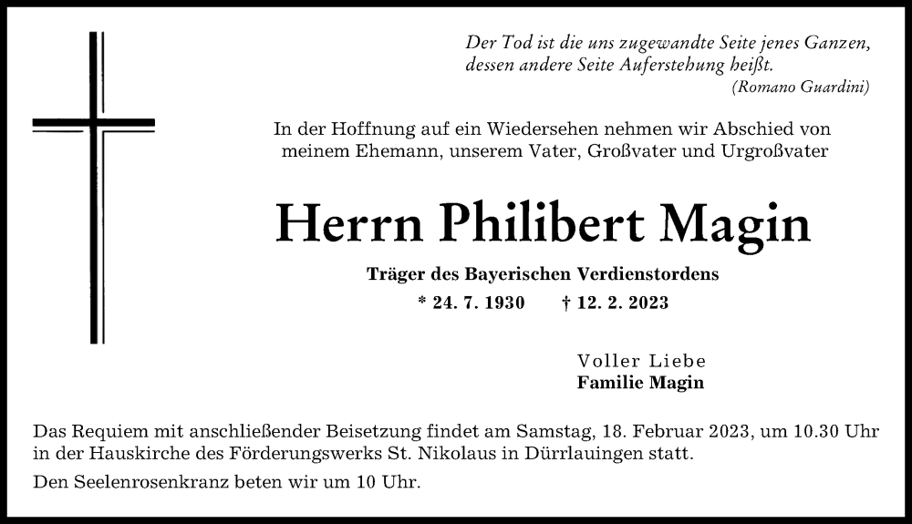 Traueranzeige von Philibert Magin von Günzburger Zeitung