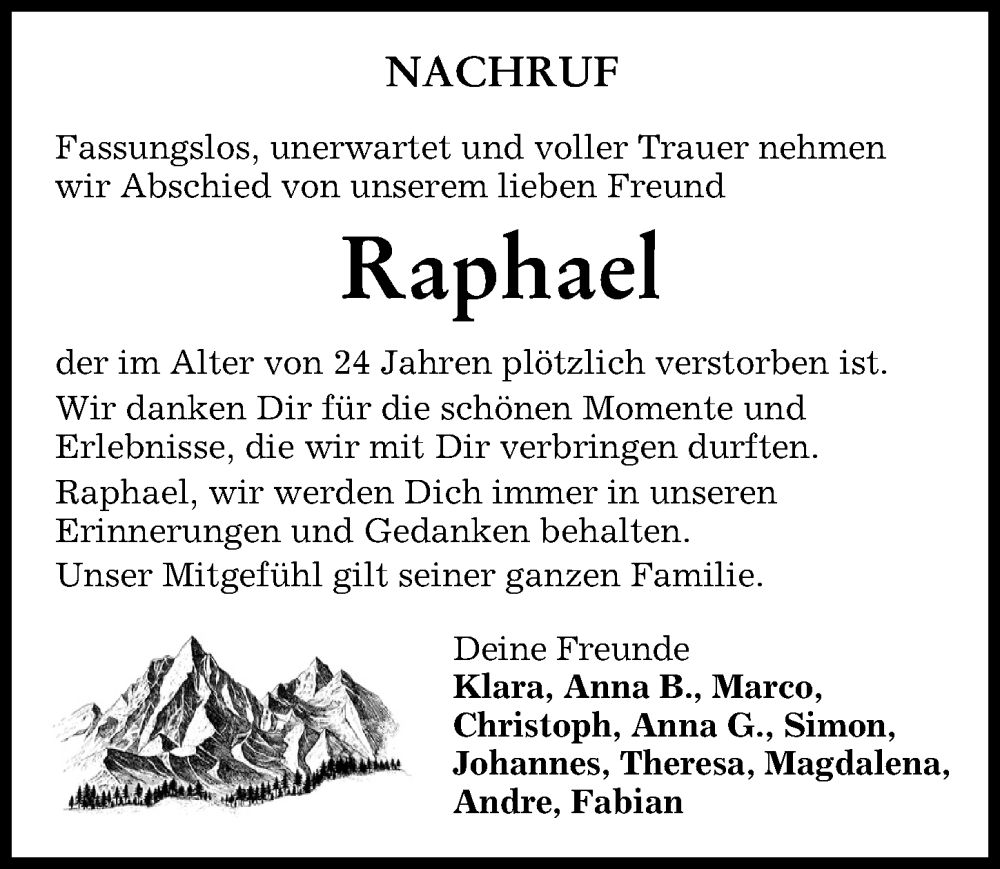  Traueranzeige für Raphael  vom 03.02.2023 aus Mindelheimer Zeitung