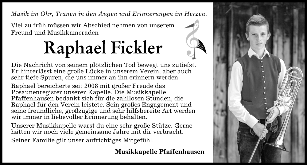  Traueranzeige für Raphael Fickler vom 03.02.2023 aus Mindelheimer Zeitung