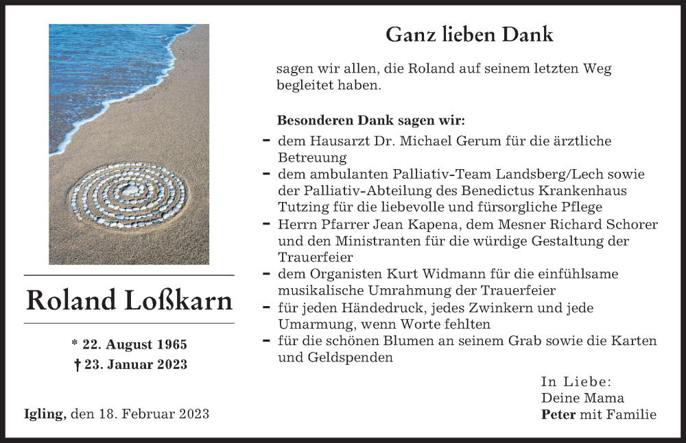  Traueranzeige für Roland Loßkarn vom 18.02.2023 aus Landsberger Tagblatt