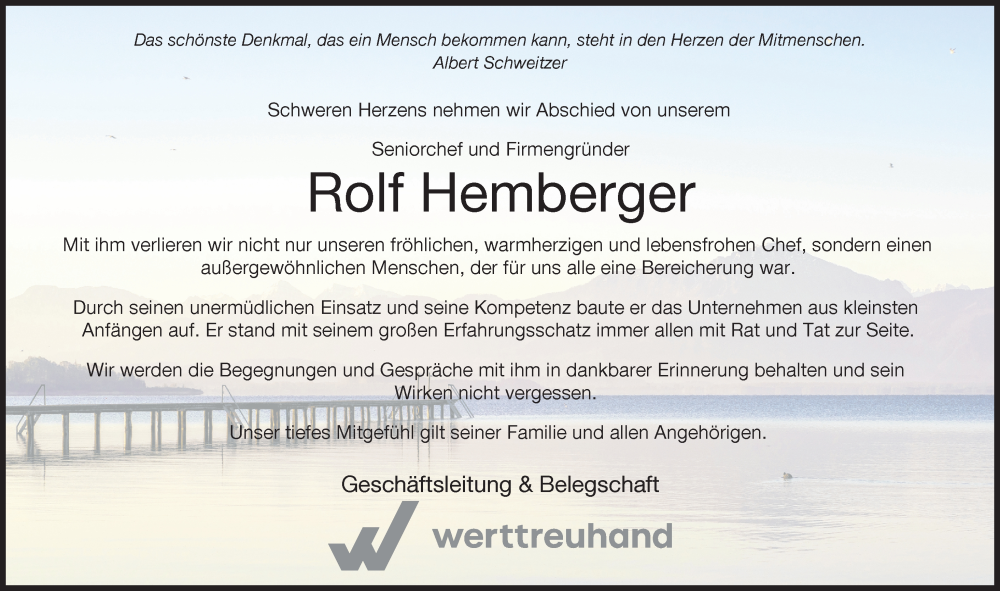  Traueranzeige für Rolf Hemberger vom 06.02.2023 aus Mindelheimer Zeitung