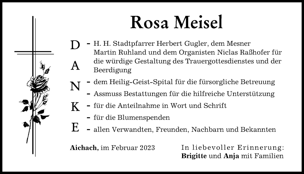  Traueranzeige für Rosa Meisel vom 11.02.2023 aus Aichacher Nachrichten