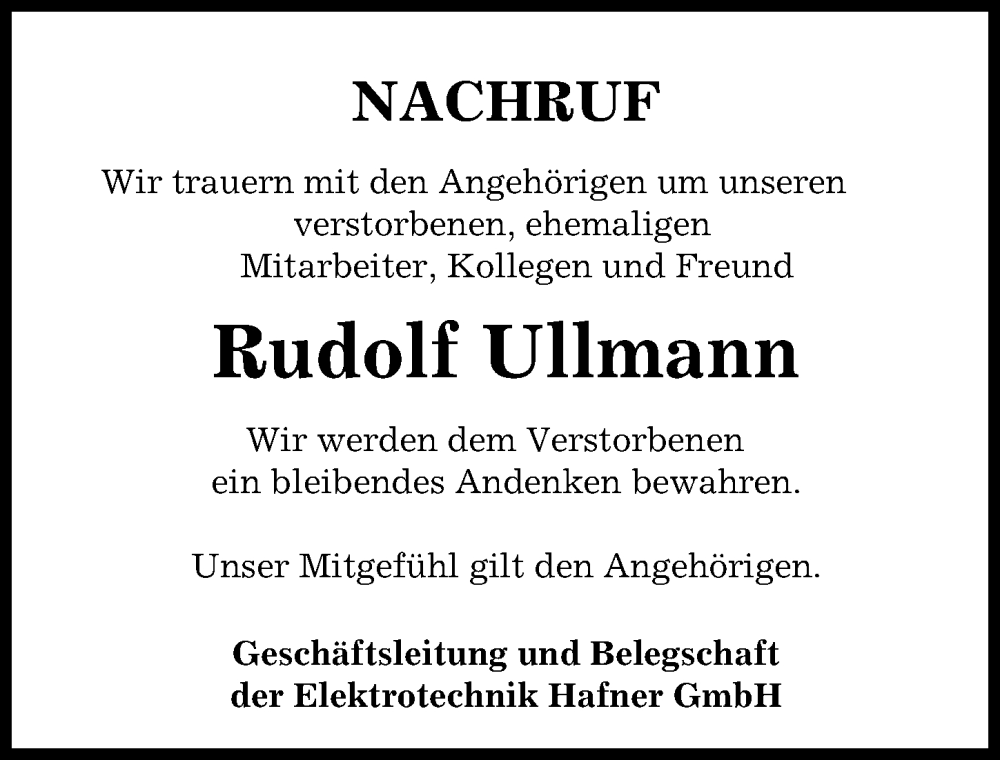  Traueranzeige für Rudolf Ullmann vom 02.02.2023 aus Mittelschwäbische Nachrichten