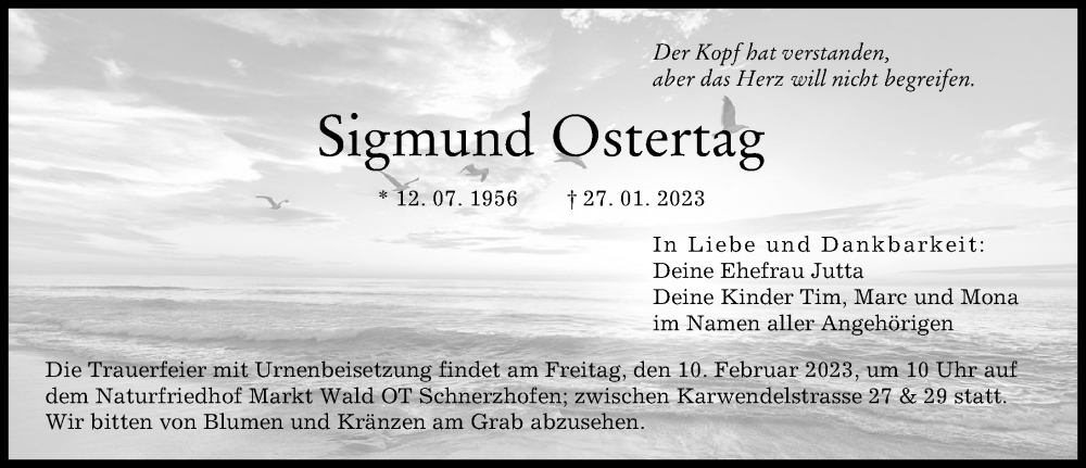  Traueranzeige für Sigmund Ostertag vom 04.02.2023 aus Schwabmünchner Allgemeine