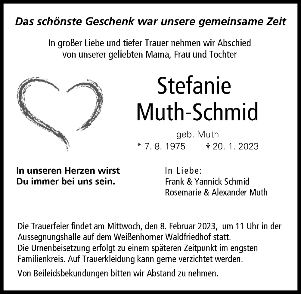 Traueranzeige für Stefanie Muth-Schmid vom 04.02.2023 aus Neu-Ulmer Zeitung