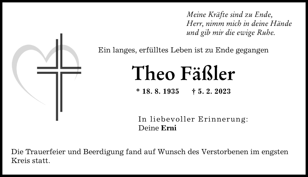 Traueranzeige von Theo Fäßler von Günzburger Zeitung