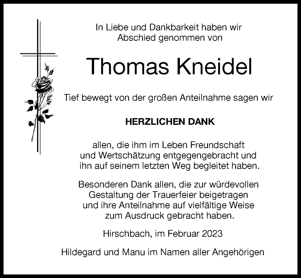  Traueranzeige für Thomas Kneidel vom 15.02.2023 aus Wertinger Zeitung, Augsburg-Land