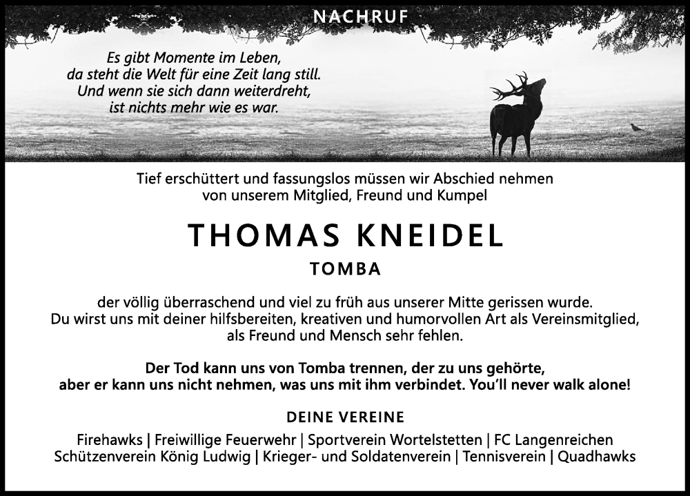  Traueranzeige für Thomas Kneidel vom 02.02.2023 aus Augsburg-Land, Wertinger Zeitung