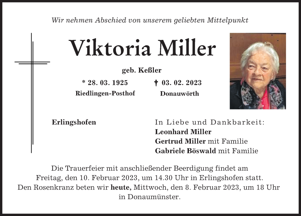 Traueranzeige von Viktoria Miller von Donauwörther Zeitung