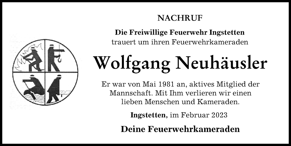  Traueranzeige für Wolfgang Neuhäusler vom 06.02.2023 aus Neu-Ulmer Zeitung