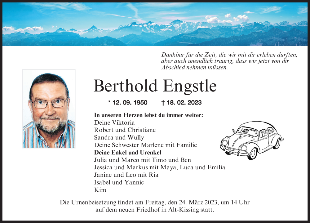  Traueranzeige für Berthold Engstle vom 18.03.2023 aus Augsburger Allgemeine, Friedberger Allgemeine