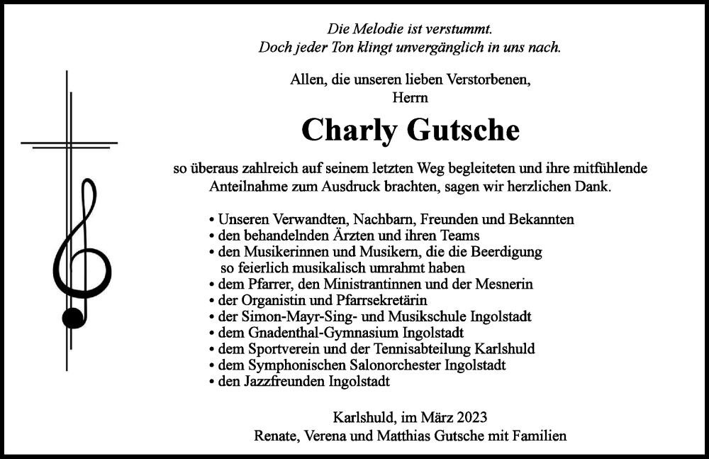  Traueranzeige für Charly Gutsche vom 18.03.2023 aus Neuburger Rundschau