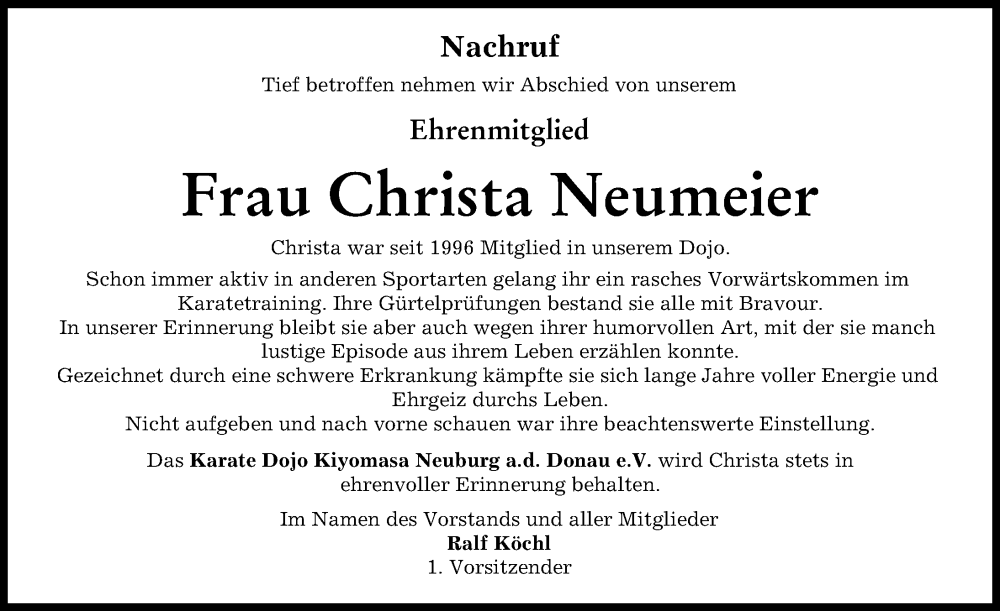 Traueranzeige von Christa Neumeier von Neuburger Rundschau