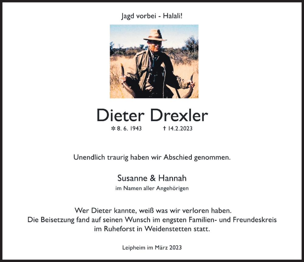 Traueranzeige von Dieter Drexler von Günzburger Zeitung