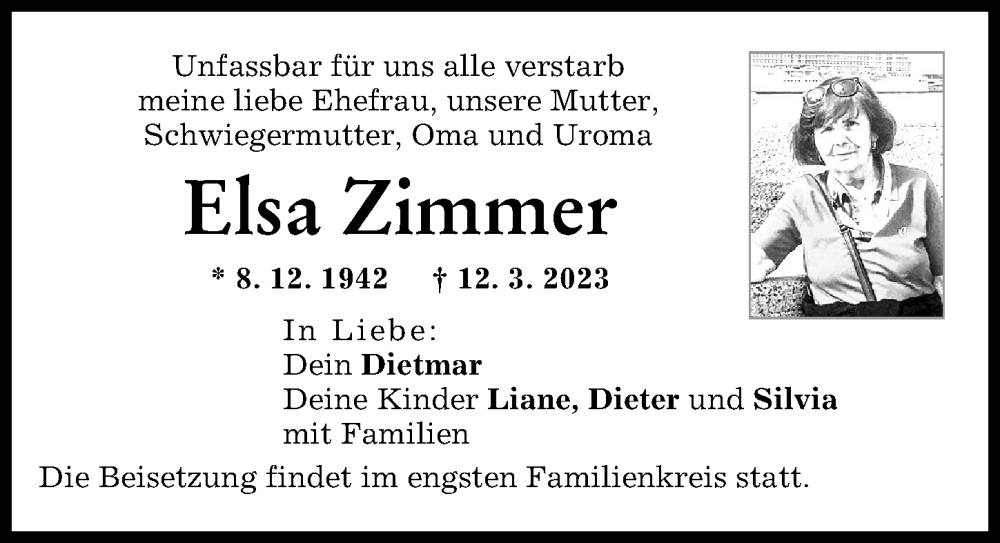 Traueranzeige von Elsa Zimmer von Landsberger Tagblatt
