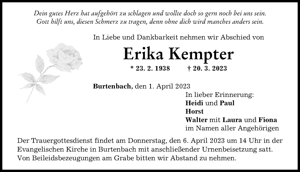 Traueranzeige von Erika Kempter von Günzburger Zeitung