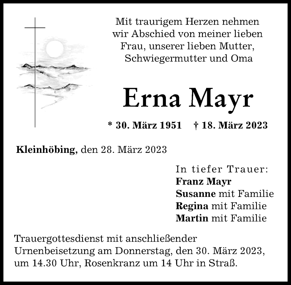 Traueranzeige von Erna Mayr von Neuburger Rundschau