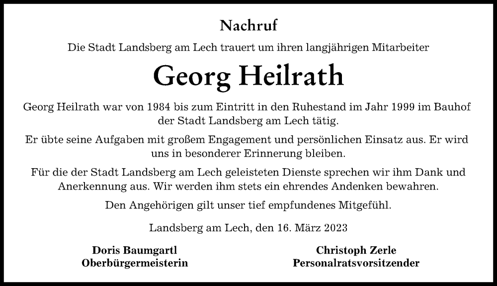  Traueranzeige für Georg Heilrath vom 23.03.2023 aus Landsberger Tagblatt
