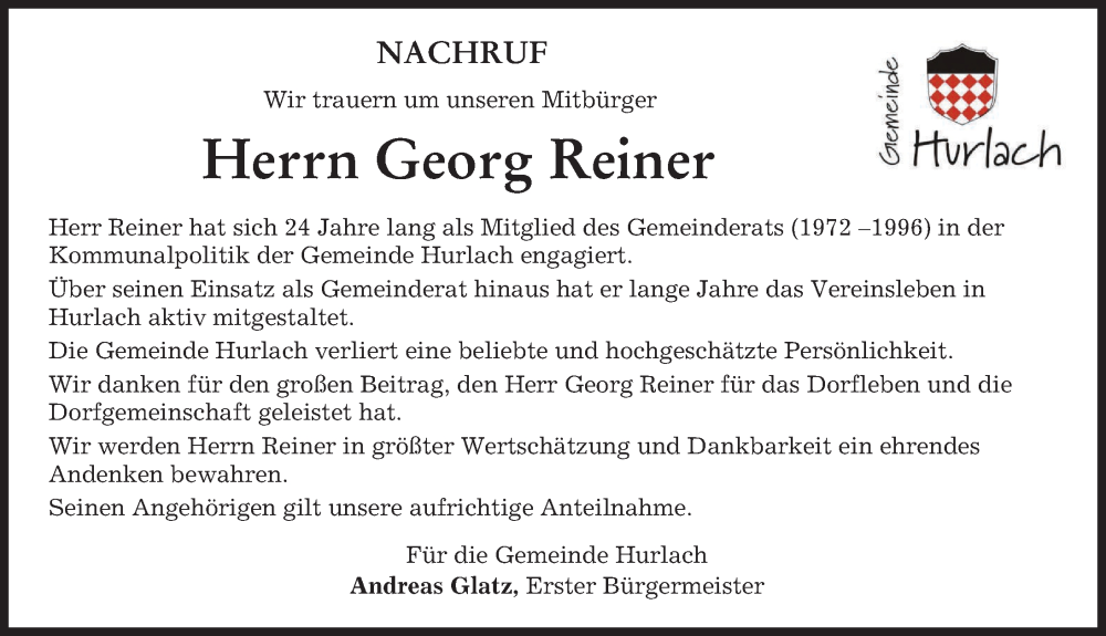  Traueranzeige für Georg Reiner vom 21.03.2023 aus Landsberger Tagblatt
