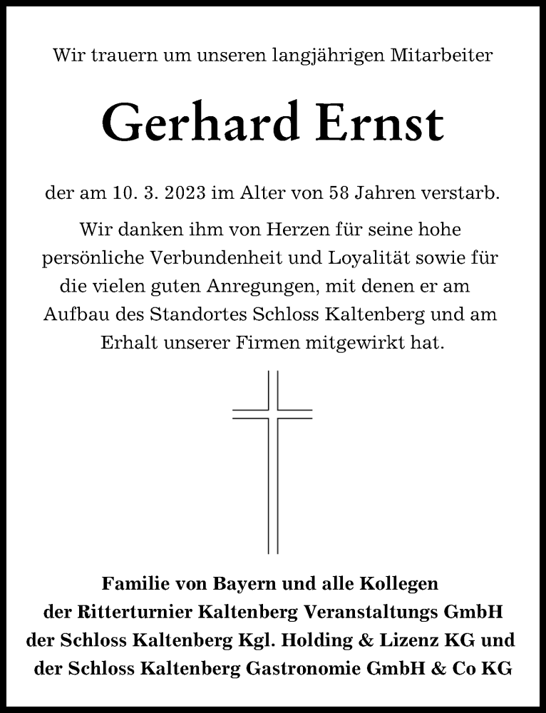  Traueranzeige für Gerhard Ernst vom 24.03.2023 aus Landsberger Tagblatt