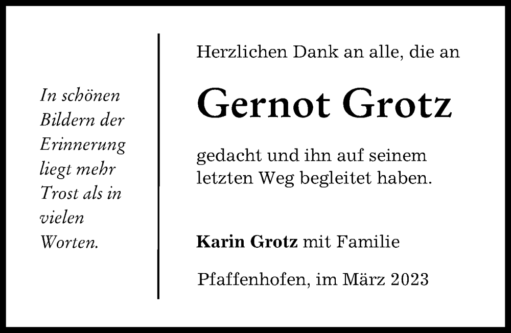  Traueranzeige für Gernot Grotz vom 25.03.2023 aus Neu-Ulmer Zeitung