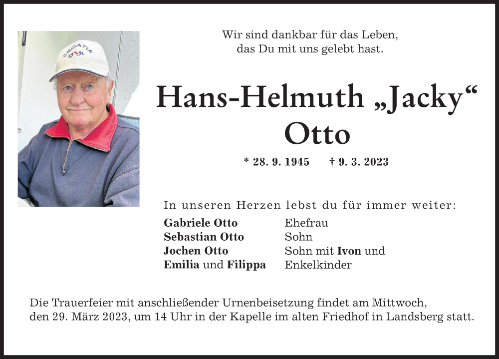  Traueranzeige für Hans-Helmuth Otto vom 18.03.2023 aus Landsberger Tagblatt