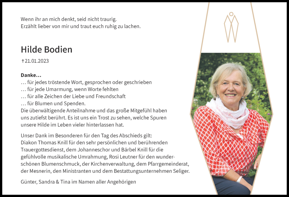  Traueranzeige für Hilde Bodien vom 11.03.2023 aus Landsberger Tagblatt