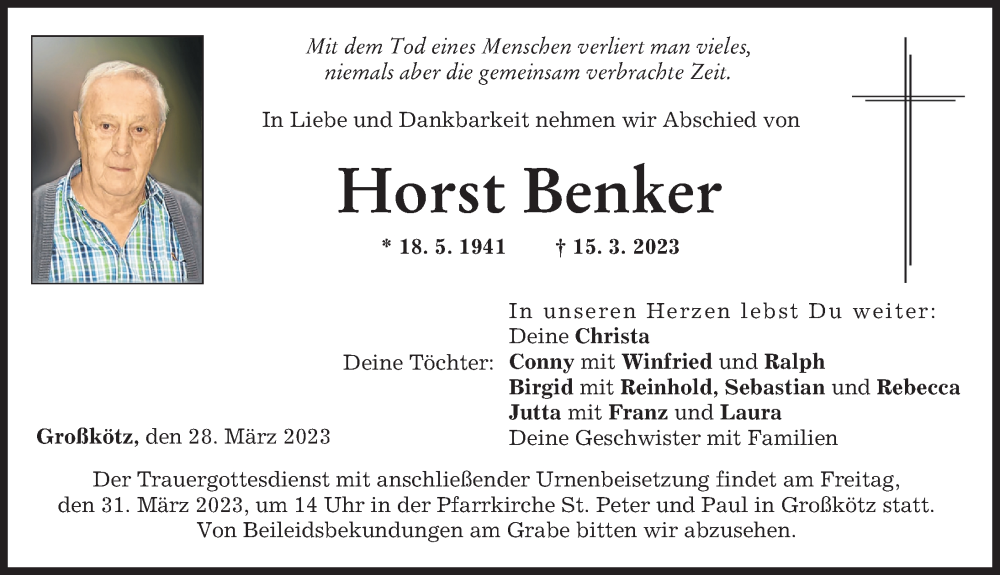 Traueranzeige von Horst Benker von Günzburger Zeitung