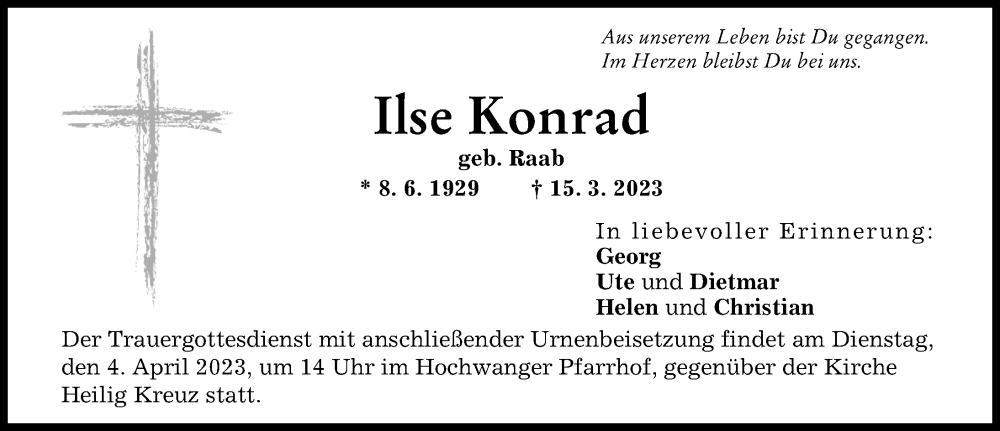 Traueranzeige von Ilse Konrad von Günzburger Zeitung