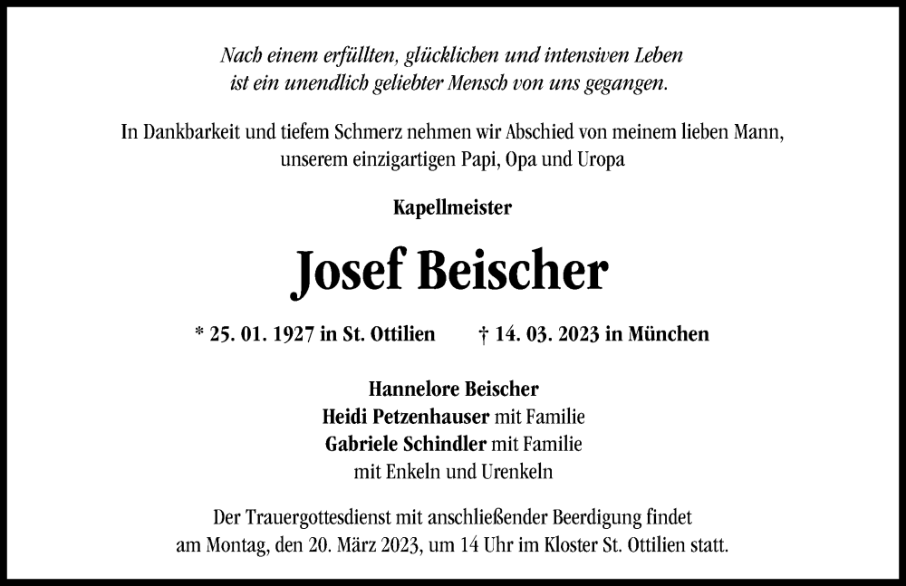 Traueranzeige von Josef Beischer von Landsberger Tagblatt