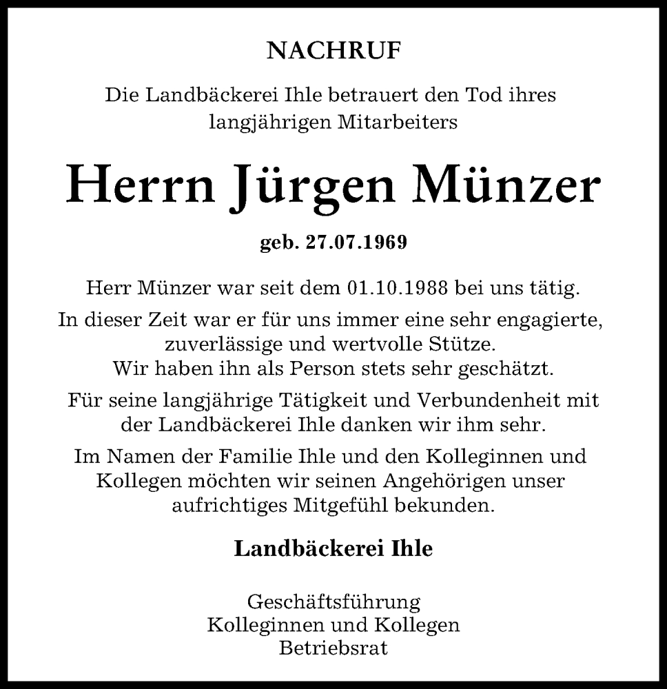  Traueranzeige für Jürgen Münzer vom 16.03.2023 aus Augsburger Allgemeine